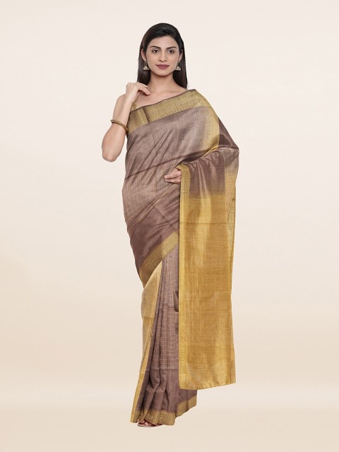 

Pothys Brown & Gold-Toned Striped Zari Jute Cotton Saree