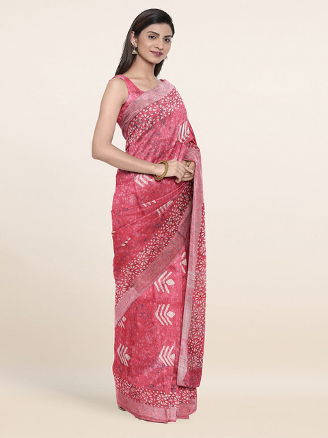 

Pothys Pink & White Zari Jute Cotton Saree