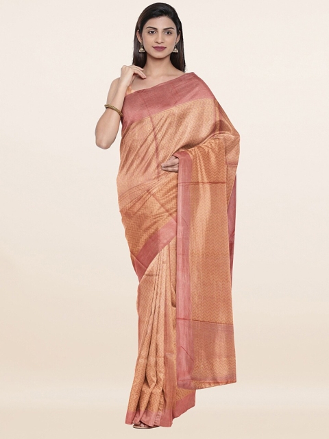 

Pothys Pink & Gold-Toned Woven Design Baswada Jute Cotton Saree