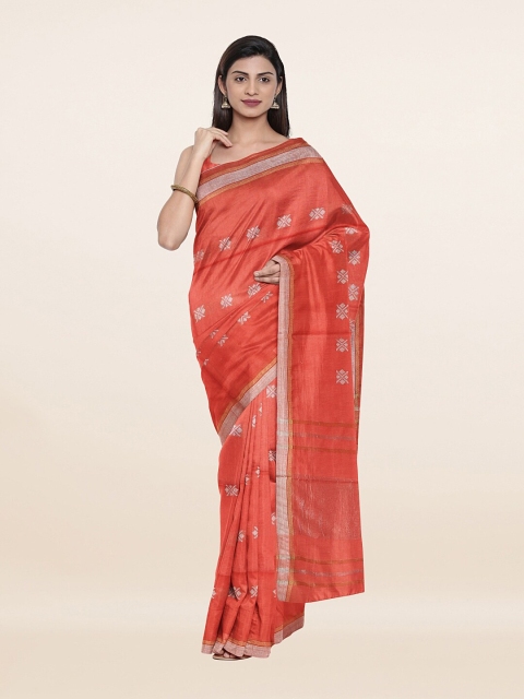 

Pothys Red & Grey Ethnic Motifs Woven Design Zari Jute Cotton Saree