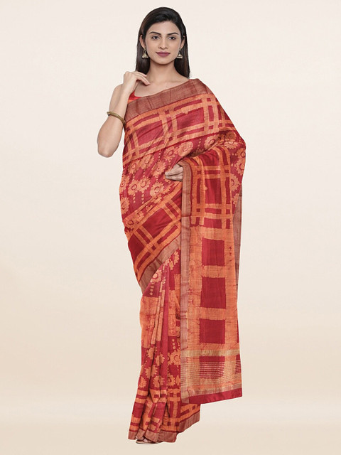 

Pothys Red Batik Jute Cotton Saree