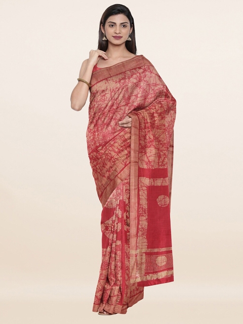

Pothys Red & Cream-Coloured Batik Zari Jute Cotton Saree