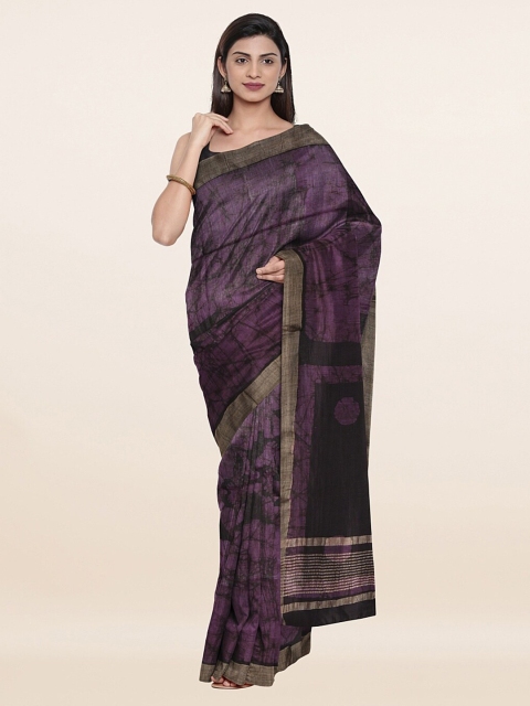 

Pothys Purple & Black Batik Baswada Jute Cotton Saree