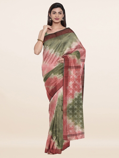 

Pothys Green & Pink Batik Jute Cotton Saree