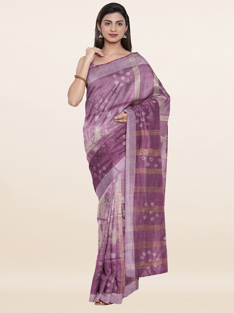 

Pothys Purple & Gold-Toned Batik Printed Jute Cotton Saree