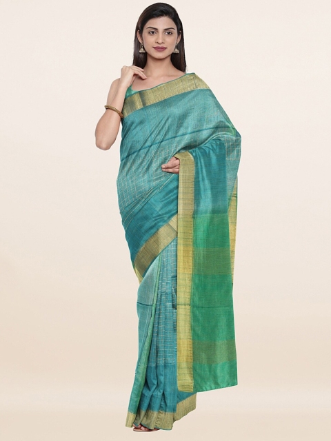 

Pothys Blue & Gold-Toned Woven Design Zari Jute Cotton Saree