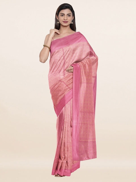 

Pothys Pink & Gold-Toned Floral Jute Cotton Saree