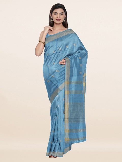 

Pothys Blue & Gold-Toned Woven Design Zari Jute Cotton Saree