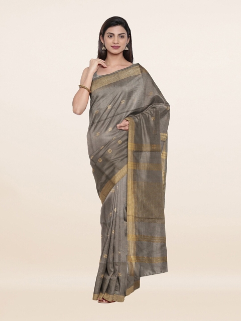 

Pothys Grey & Golden Ethnic Motifs Zari Jute Cotton Saree