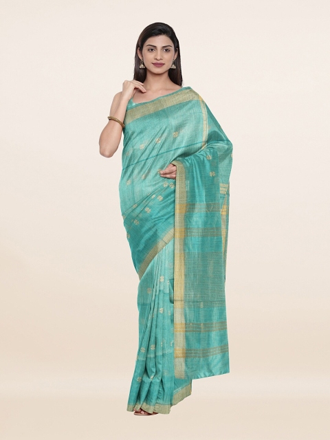 

Pothys Blue & Gold-Toned Woven Design Zari Jute Cotton Saree