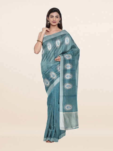 

Pothys Blue & Silver-Toned Floral Tissue Cotton Saree