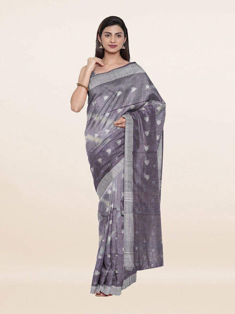 

Pothys Blue & Silver-Toned Woven Design Zari Jute Cotton Saree