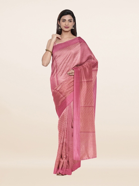 

Pothys Pink & Golden Zari Jute Cotton Saree