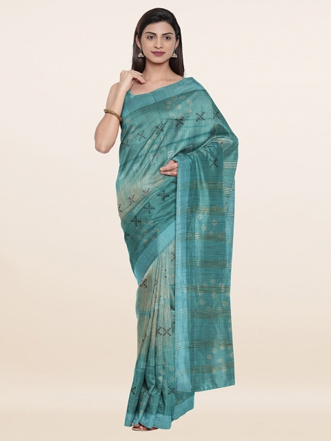 

Pothys Blue & Grey Batik Jute Cotton Saree