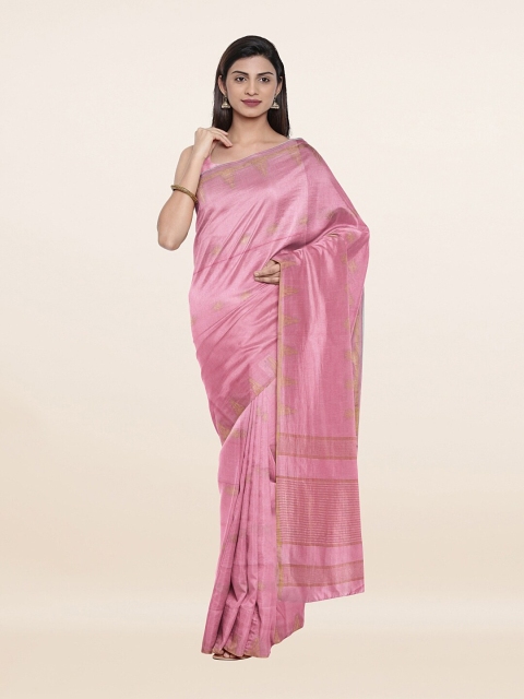 

Pothys Pink & Gold-Toned Floral Zari Jute Cotton Saree