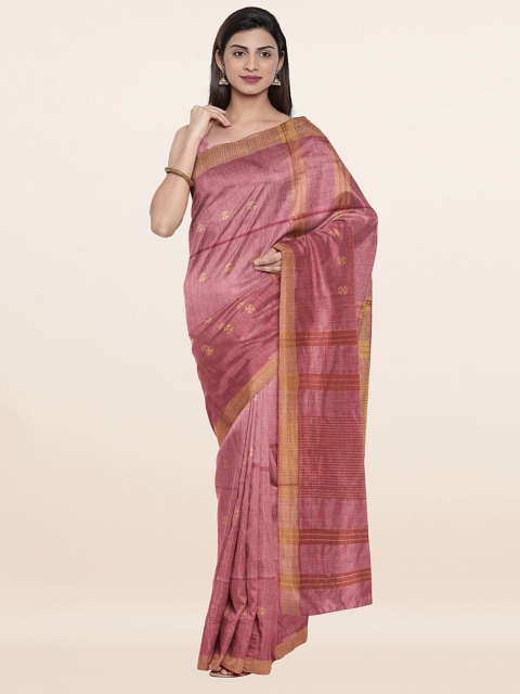 

Pothys Pink & Gold-Toned Woven Design Zari Jute Cotton Saree