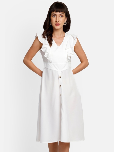 

YOU FOREVER White Crepe Midi Dress