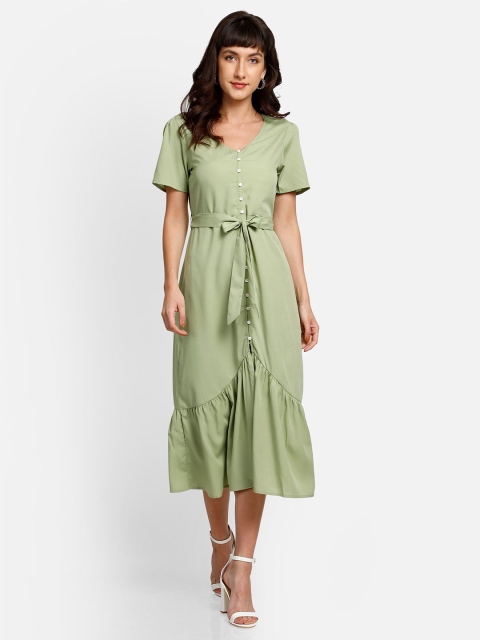 

YOU FOREVER Green Crepe Midi Dress