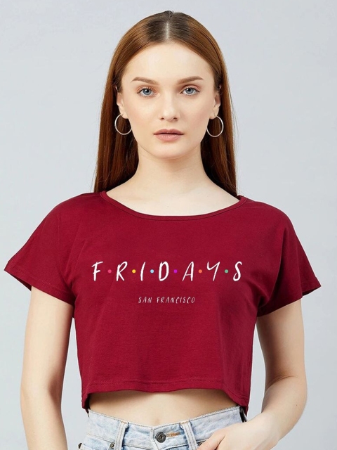 

Dipsha Maroon Print Boxy Crop Top