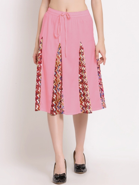 

PATRORNA Women Rose & Red Self Design Fared Skirt