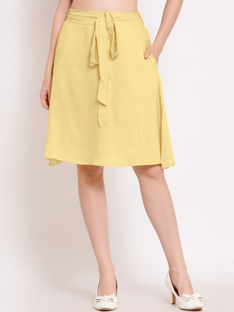 

PATRORNA Women Gold Colored Solid Knee Length Tiered Skirts