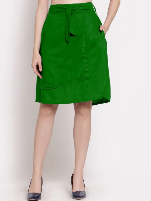 

PATRORNA Women Bottle-Green Solid Tiered Knee-Length Skirt