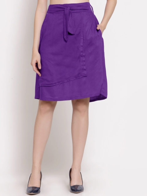 

PATRORNA Women Purple Solid A-Line Knee-Length Skirt