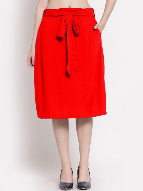 

PATRORNA Women Red Solid A-Line Skirt