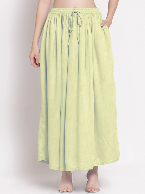 

PATRORNA Women Cream-Coloured Solid Flared Maxi Skirt