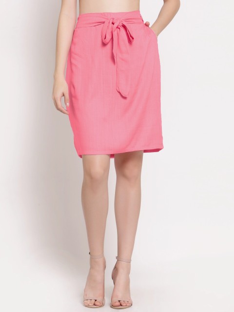 

PATRORNA Women Pink Solid Straight Above Knee-Length Skirt
