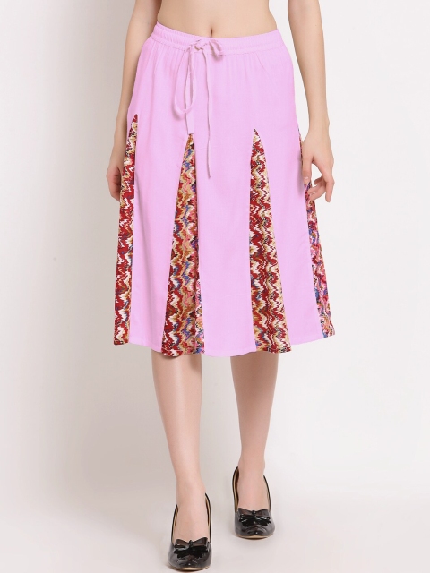 

PATRORNA Women Pink Colourblocked Flared Knee Length Skirt