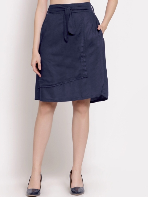 

PATRORNA Women Navy Blue Solid Pleated Tiered Skirt