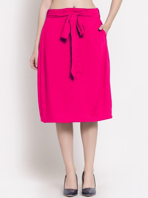 

PATRORNA Women Fuchsia Solid A-Line Knee-Length Skirts