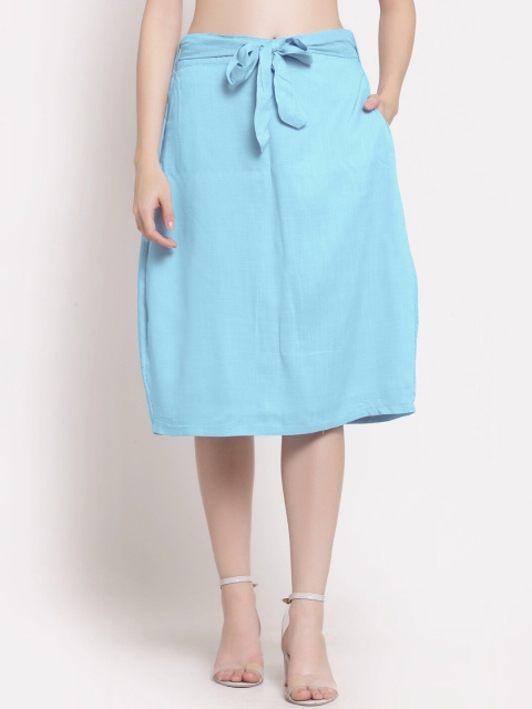 

PATRORNA Women Light Blue Solid A-Line Midi Skirt