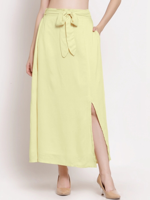

PATRORNA Women Cream Solid Straight Long Tulip Skirts
