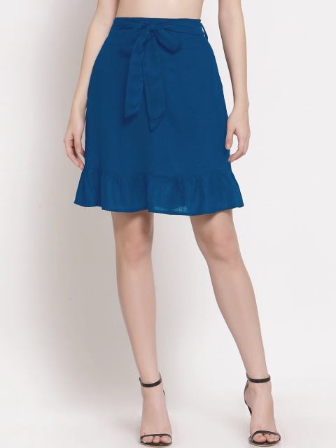 

PATRORNA Women Blue Solid Straight Skirt