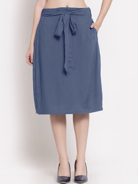 

PATRORNA Women Charcoal Grey Solid A-Line Midi Skirt