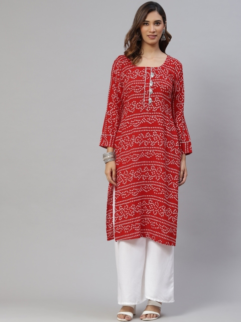 

KALINI Women Red Jaipuri Bandhani Printed Kurta with Palazzos