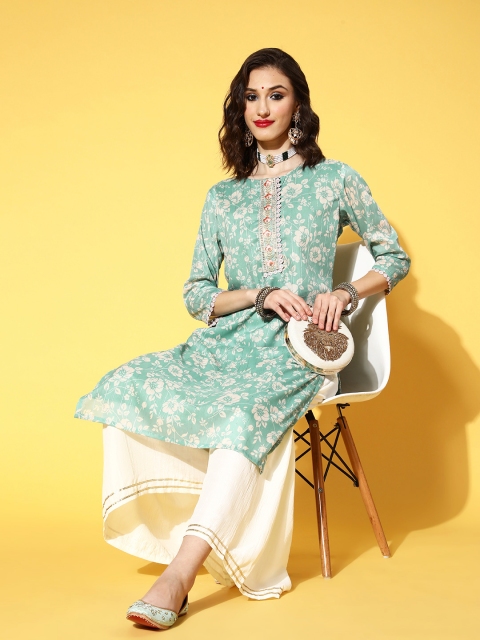 

ZOLA Women Ethnic Motifs Polyester Print Parade Kurta Set, Blue