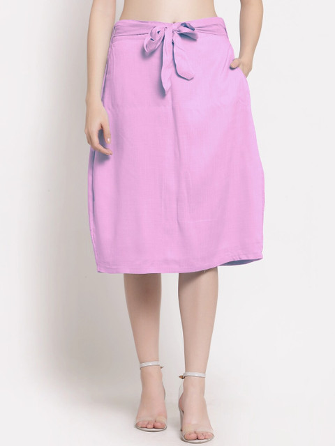 

PATRORNA Women Baby Pink Solid A-Line Midi Skirt