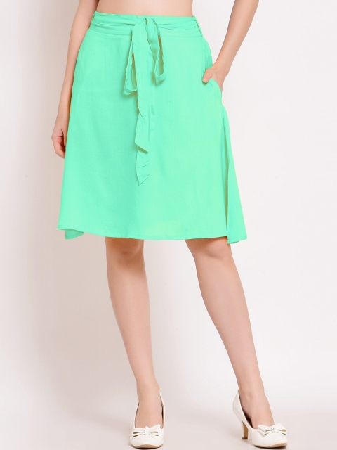 

PATRORNA Women Green Solid A-Line Knee-Length Skirt