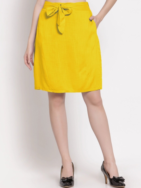 

PATRORNA Women Mustard Solid Above Knee Length Straight Skirt