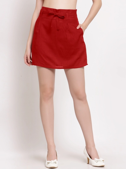 

PATRORNA Women Maroon Solid Mini Skorts