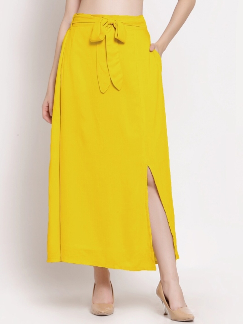 

PATRORNA Women Mustard Solid Tulip Skirts