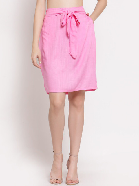 

PATRORNA Women Pink Solid Above Knee Length Straight Skirts