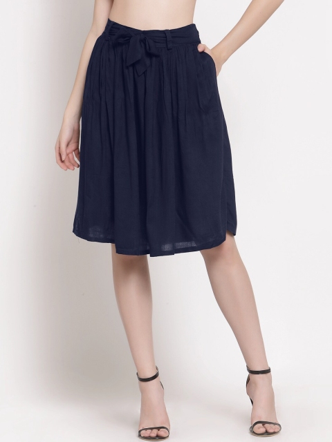 

PATRORNA Women Dark-Blue Solid A-Line Knee-Length Skirt