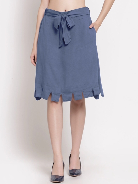 

PATRORNA Women Grey Solid Straight Knee Length Skirts