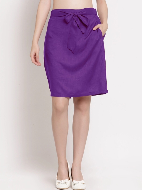 

PATRORNA Women Purple Solid A-Line Knee-Length Skirt