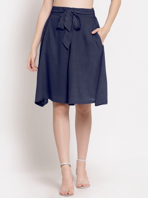 

PATRORNA Women Blue Solid A-Line Knee Length Skirts