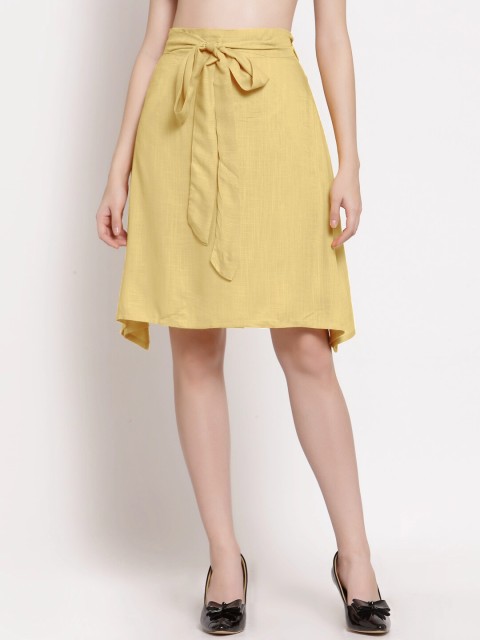 

PATRORNA Women Gold Colored Knee Length A-Line Skirts